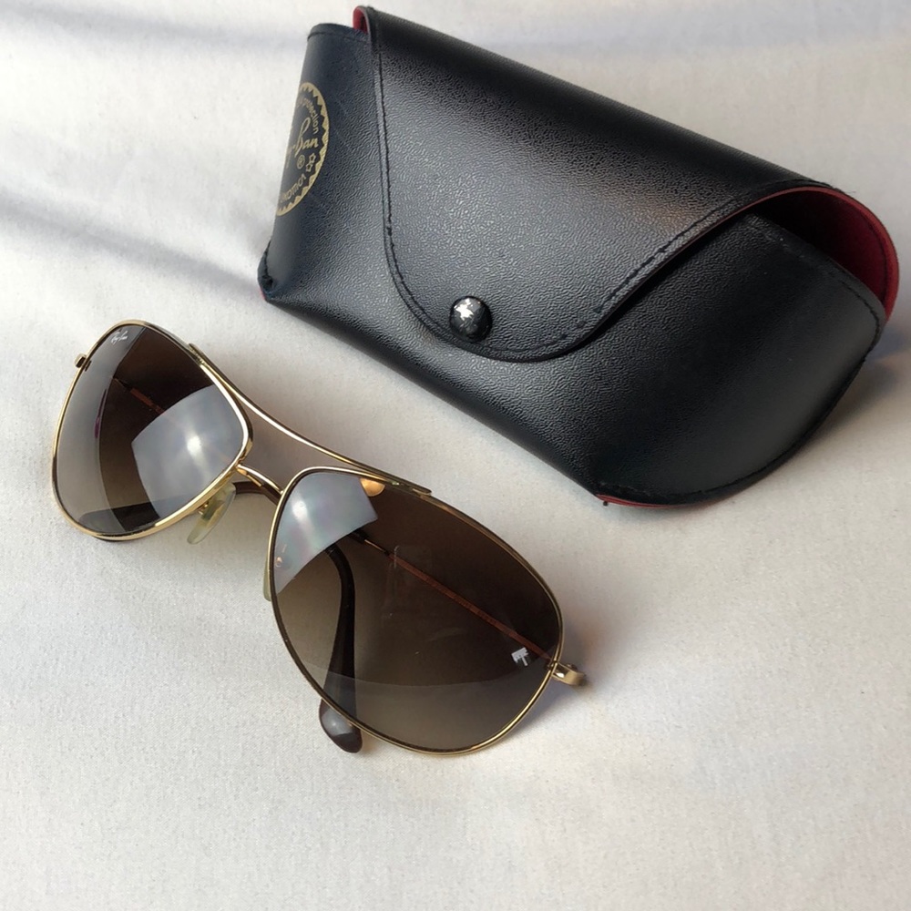 Ray Ban gold and brown aviators